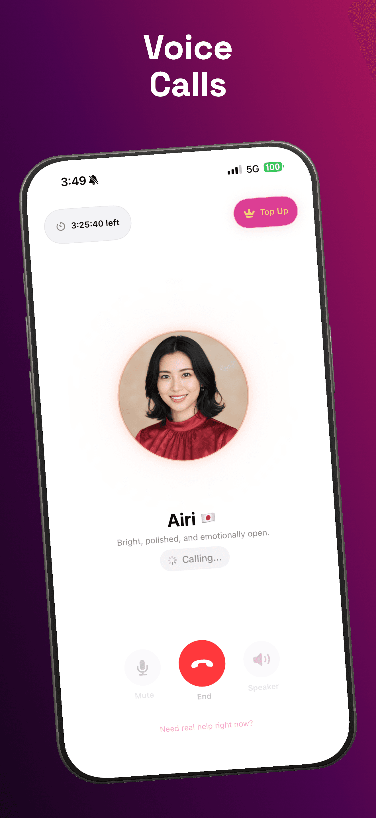 ai.boo App Store screenshot showing live AI companion voice calls.